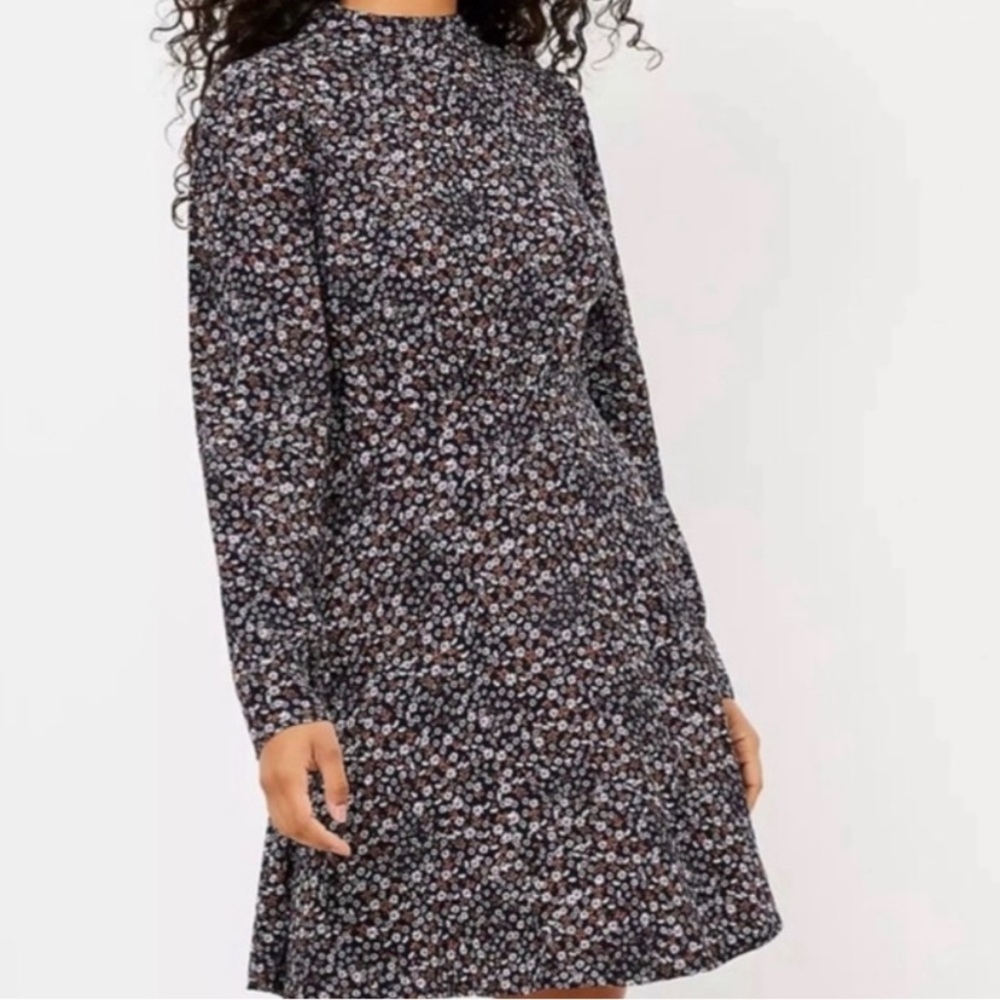 LOFT Navy Floral Mockneck Dress